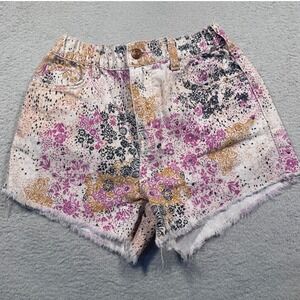 Anthropologie Pilcro Floral Print Denim High Rise Shorts Women's XXS Frayed‎ Hem